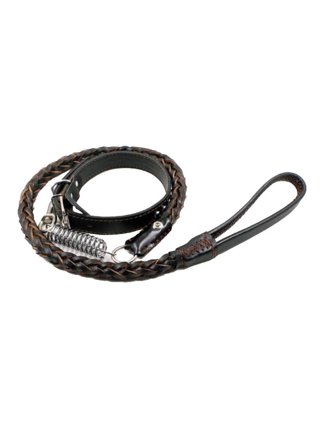 Adjustable Collar With United Spring Leash Dark Brown/Silver 120centimeter