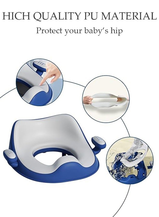 Potty Training Toilet Seat Anti-Slip Toilet Trainer Ring with Detachable Cushion Sturdy Handle and Backrest, Splash Guard Potty Chair for Toddler Boy Girl Fit Round Oval Toilet