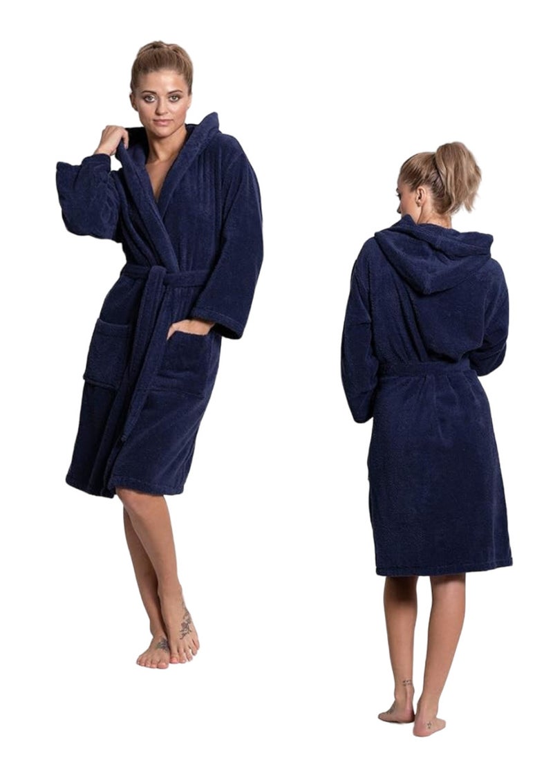 Navy Blue Color Unisex Hotel Spa Terry Bathrobe 100% Cotton Dressing Bathrobe XL Size Nightwear