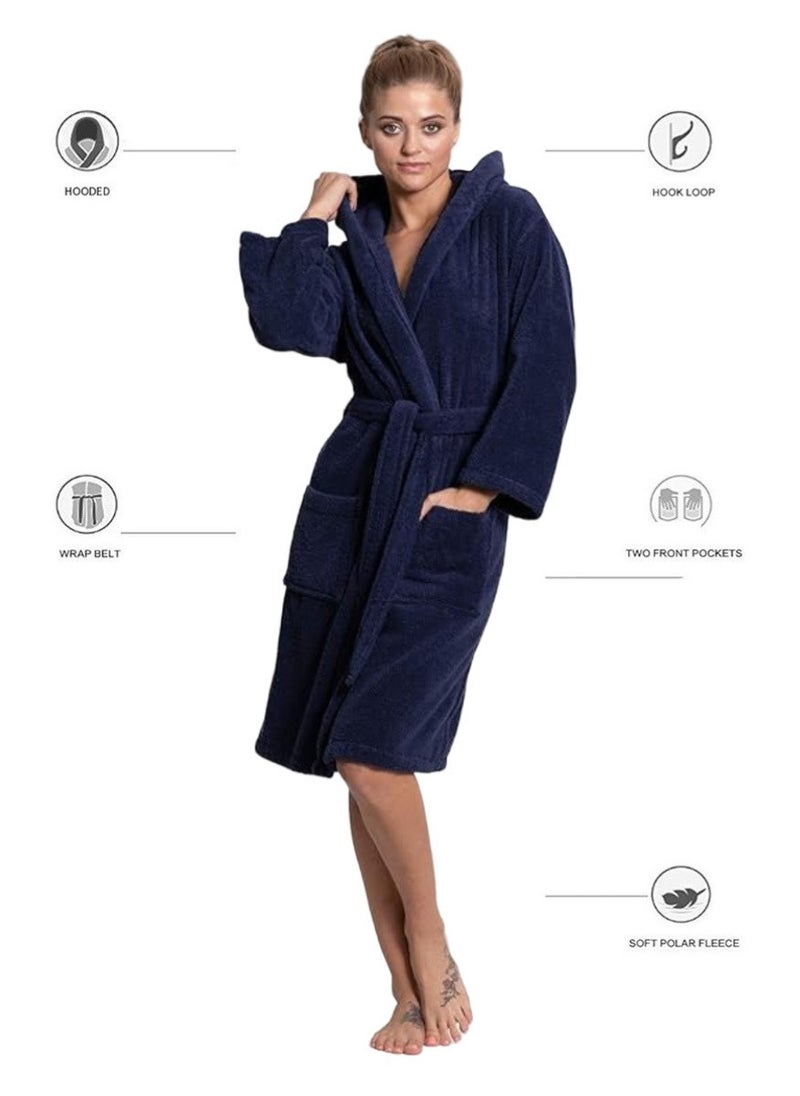Navy Blue Color Unisex Hotel Spa Terry Bathrobe 100% Cotton Dressing Bathrobe XL Size Nightwear