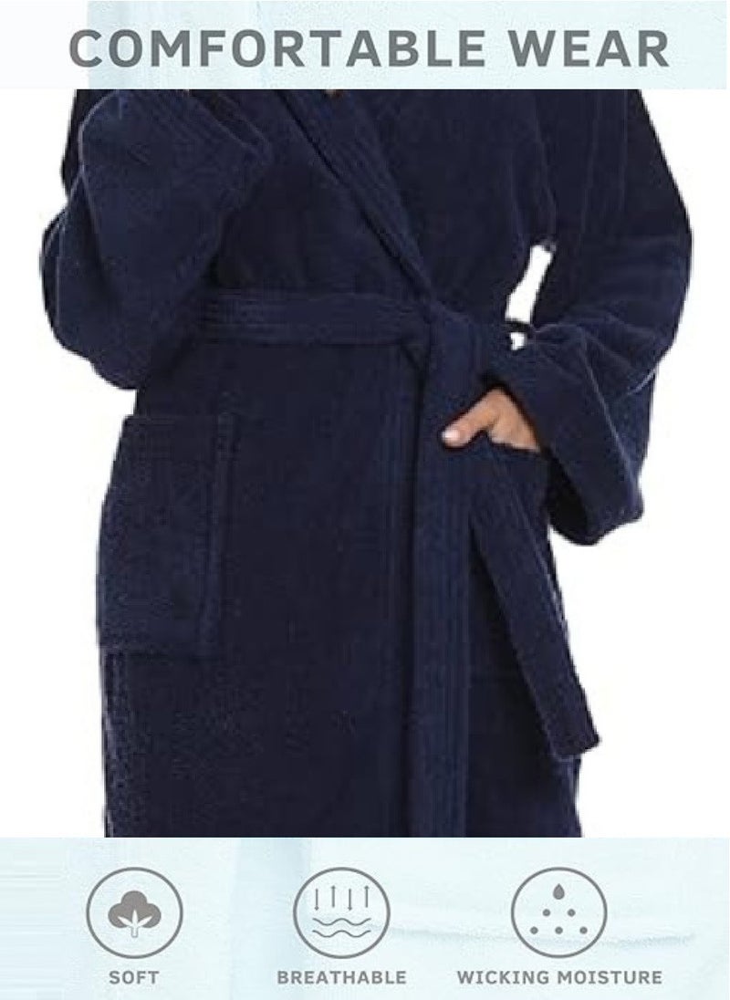 Navy Blue Color Unisex Hotel Spa Terry Bathrobe 100% Cotton Dressing Bathrobe XL Size Nightwear