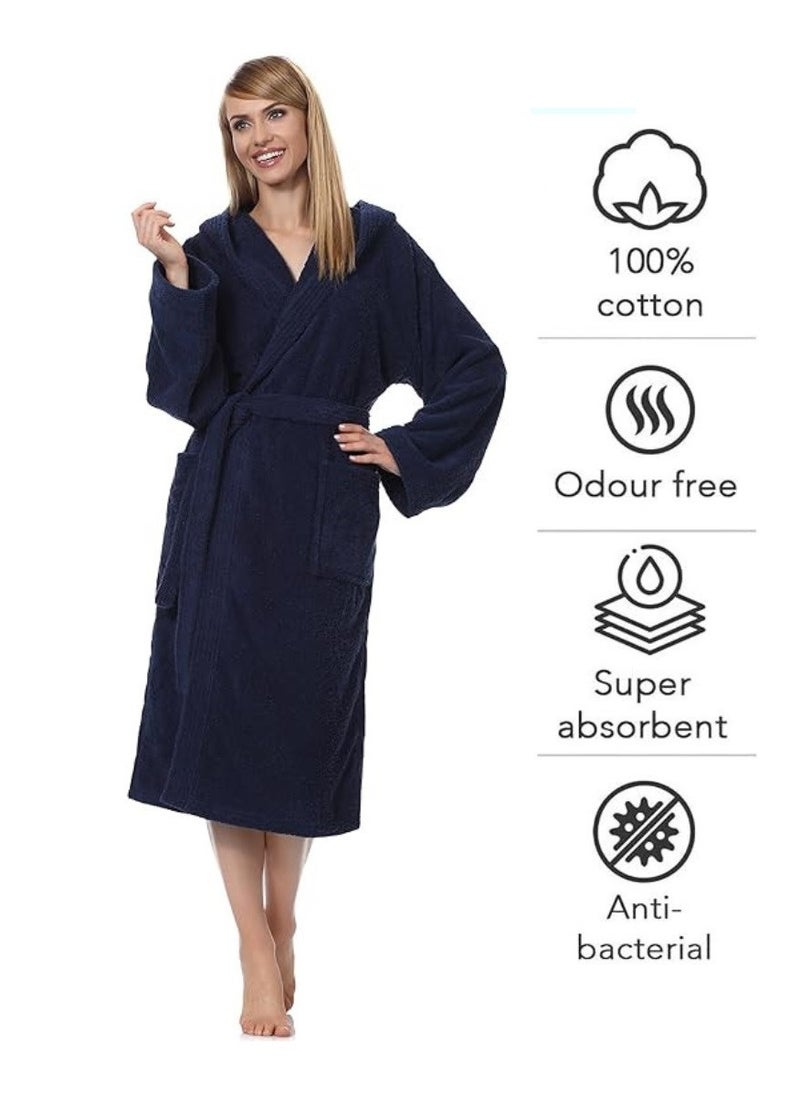Navy Blue Color Unisex Hotel Spa Terry Bathrobe 100% Cotton Dressing Bathrobe XL Size Nightwear