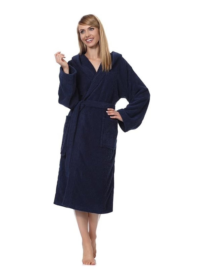 Navy Blue Color Terry Weave Cotton Bathrobe Small size