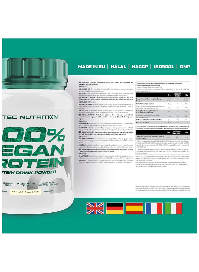 Scitec Nutrition 100% Vegan Protein 1kg Vanilla Flavor