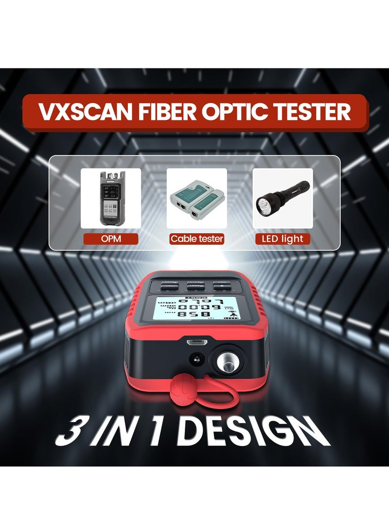 Fiber Optic Tester with Optical Power Meter, Universal FC/SC/ST Interface, RJ45 Network Test, LED Lighting, Mini Portable Fiber Optic Cable Tester, USB Chargeable