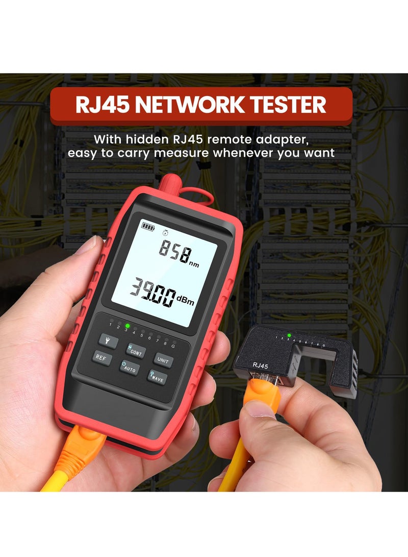 Fiber Optic Tester with Optical Power Meter, Universal FC/SC/ST Interface, RJ45 Network Test, LED Lighting, Mini Portable Fiber Optic Cable Tester, USB Chargeable