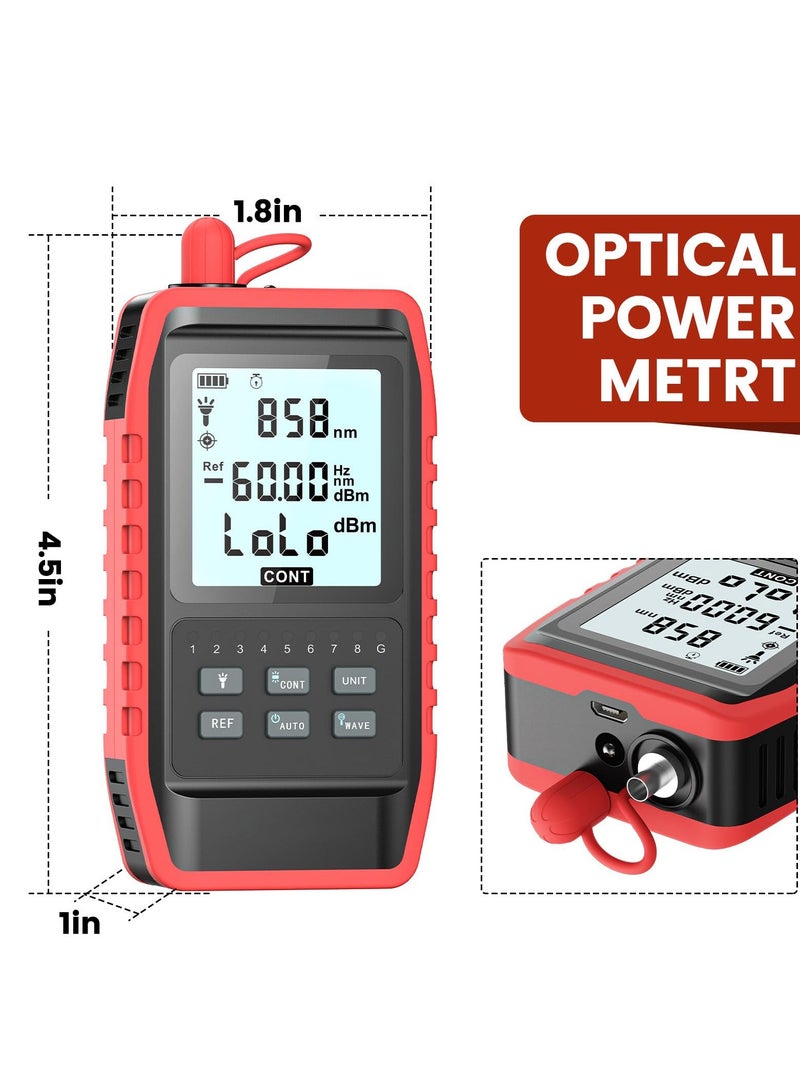 Fiber Optic Tester with Optical Power Meter, Universal FC/SC/ST Interface, RJ45 Network Test, LED Lighting, Mini Portable Fiber Optic Cable Tester, USB Chargeable