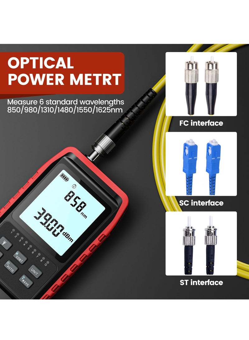 Fiber Optic Tester with Optical Power Meter, Universal FC/SC/ST Interface, RJ45 Network Test, LED Lighting, Mini Portable Fiber Optic Cable Tester, USB Chargeable