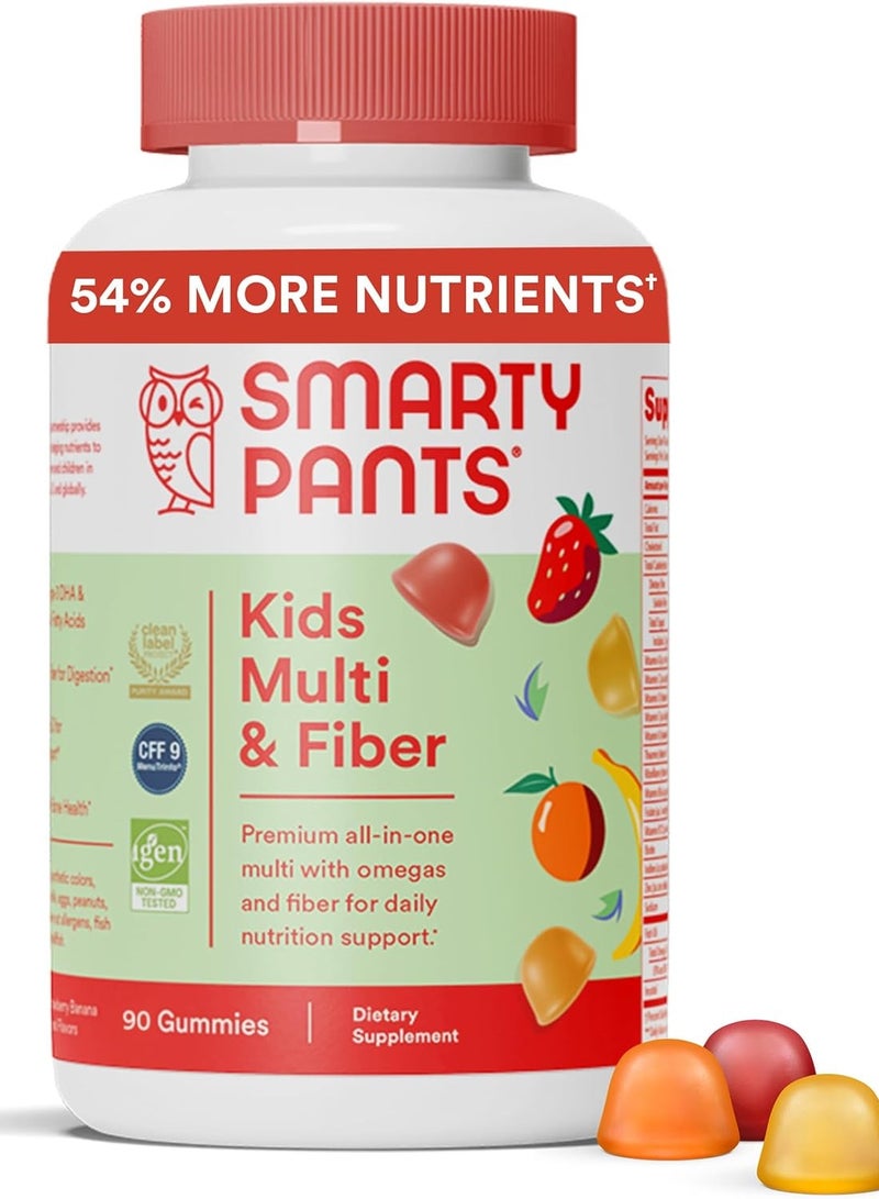 Kids Formula & Fiber Daily Gummy Vitamins: Gluten Free, Multivitamin & Omega 3 Fish Oil (Dha/Epa), Fiber, Methyl B12, vitamin D3, Vitamin B6, 90 Count (22 Day Supply) - Packaging May Vary