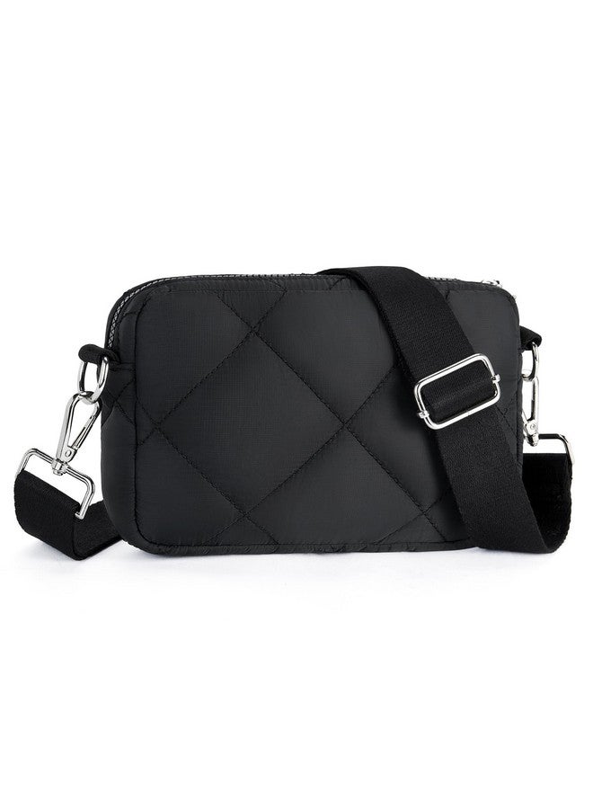 Quilted Crossbody Bags For Women Puffer Bag Purse Lightweight Design Shoulder Bag Black