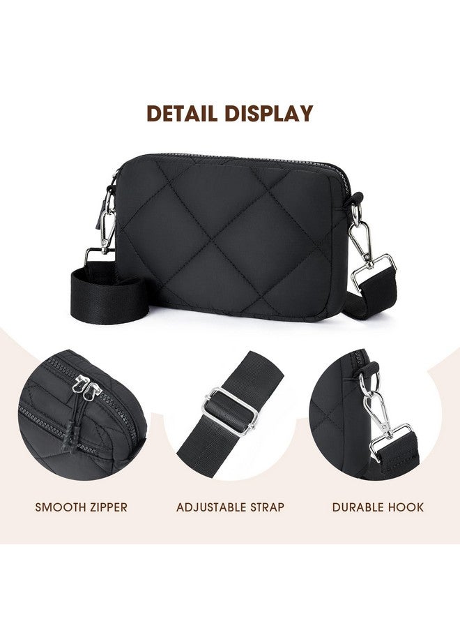 Quilted Crossbody Bags For Women Puffer Bag Purse Lightweight Design Shoulder Bag Black