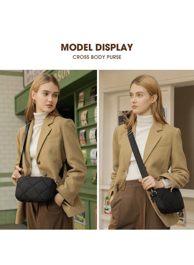Quilted Crossbody Bags For Women Puffer Bag Purse Lightweight Design Shoulder Bag Black
