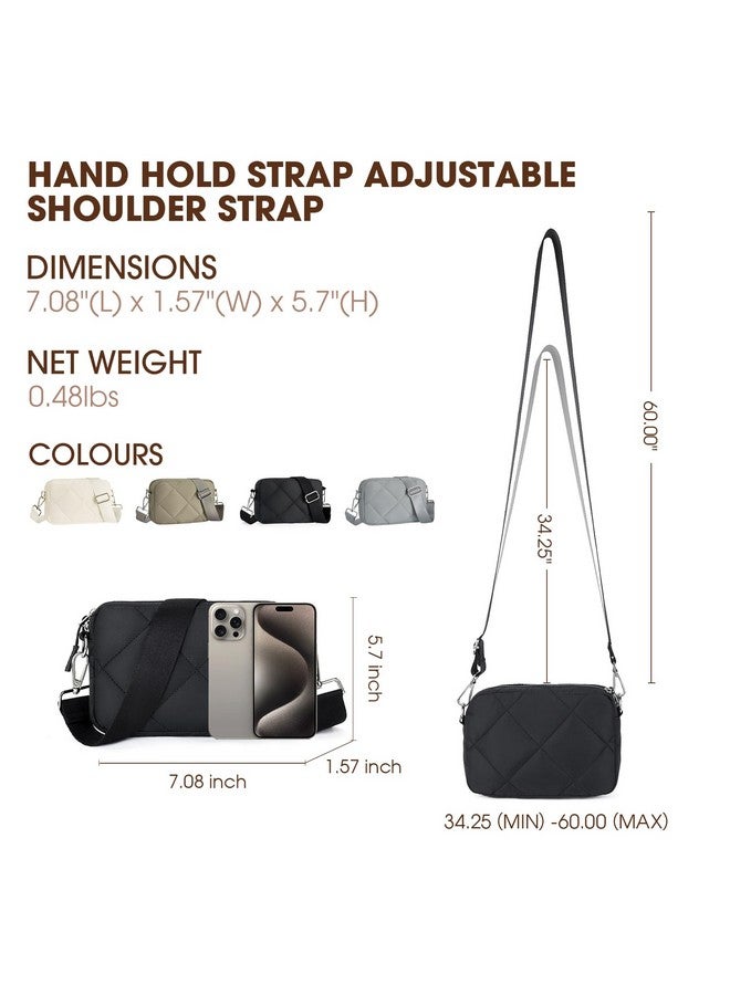 Quilted Crossbody Bags For Women Puffer Bag Purse Lightweight Design Shoulder Bag Black