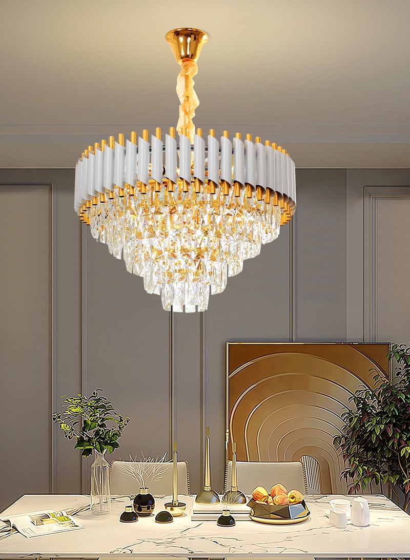 Elegant Golden Crystal Chandelier - Round Luminaire, Luxurious Ceiling Light with Sparkling Pendant. Modern & Adjustable, Ideal for Living & Dining Rooms, Bedrooms ,10 Bulbs,Three Color Dimming