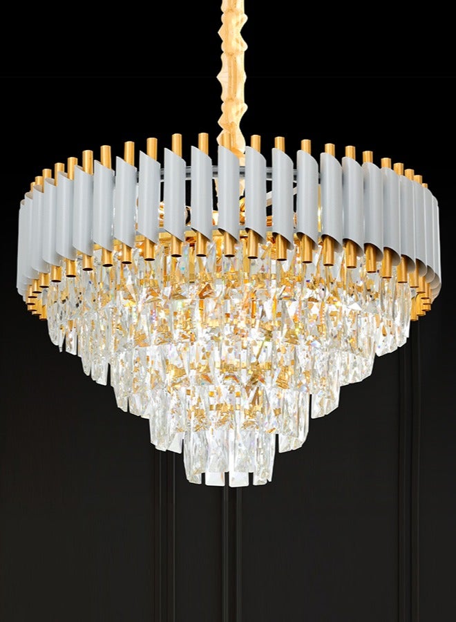 Elegant Golden Crystal Chandelier - Round Luminaire, Luxurious Ceiling Light with Sparkling Pendant. Modern & Adjustable, Ideal for Living & Dining Rooms, Bedrooms ,10 Bulbs,Three Color Dimming