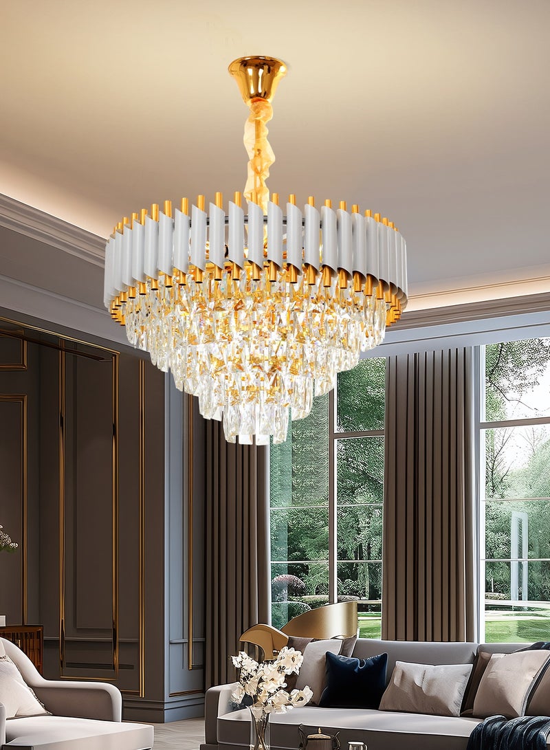 Elegant Golden Crystal Chandelier - Round Luminaire, Luxurious Ceiling Light with Sparkling Pendant. Modern & Adjustable, Ideal for Living & Dining Rooms, Bedrooms ,10 Bulbs,Three Color Dimming