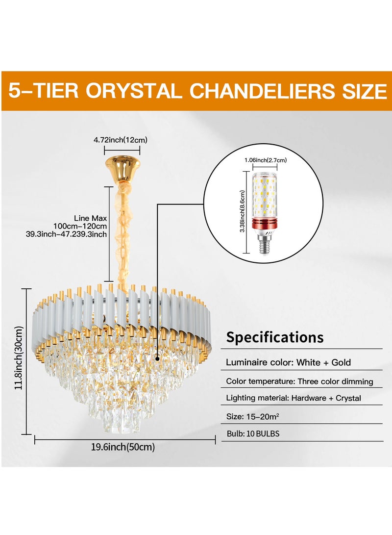 Elegant Golden Crystal Chandelier - Round Luminaire, Luxurious Ceiling Light with Sparkling Pendant. Modern & Adjustable, Ideal for Living & Dining Rooms, Bedrooms ,10 Bulbs,Three Color Dimming