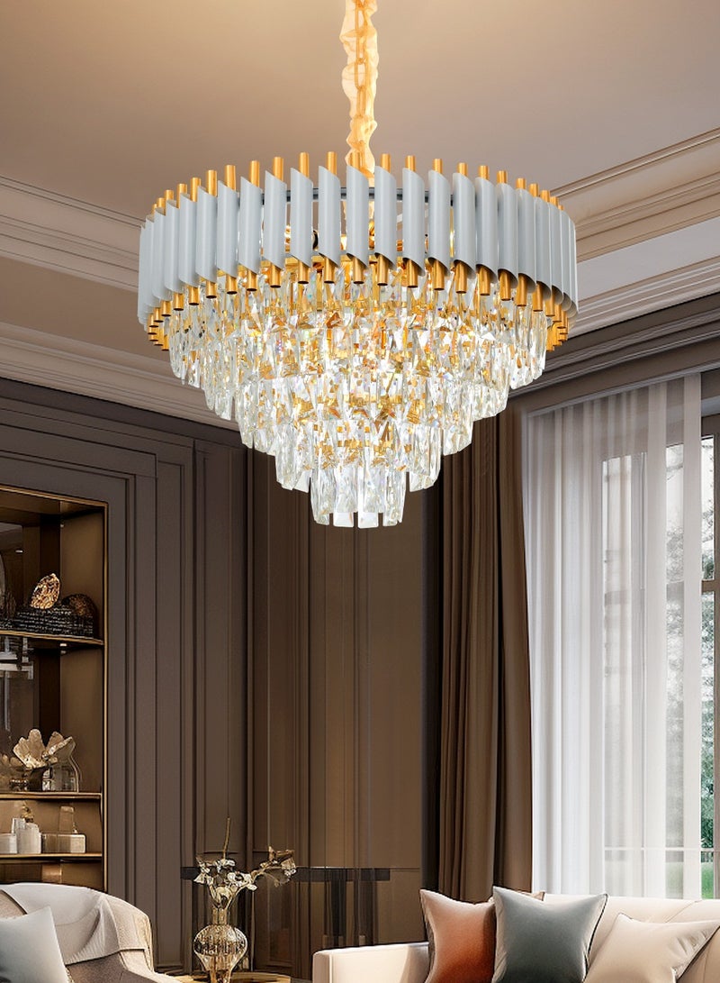 Elegant Golden Crystal Chandelier - Round Luminaire, Luxurious Ceiling Light with Sparkling Pendant. Modern & Adjustable, Ideal for Living & Dining Rooms, Bedrooms ,10 Bulbs,Three Color Dimming