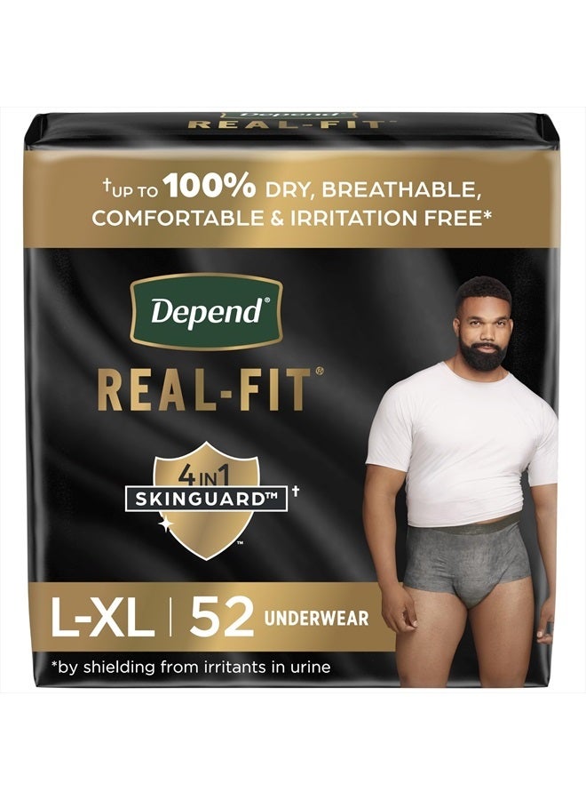 Real Fit Incontinence Underwear for Men, Disposable, Maximum Absorbency, Large/Extra Large, Grey, 52 Count, Packaging May Vary