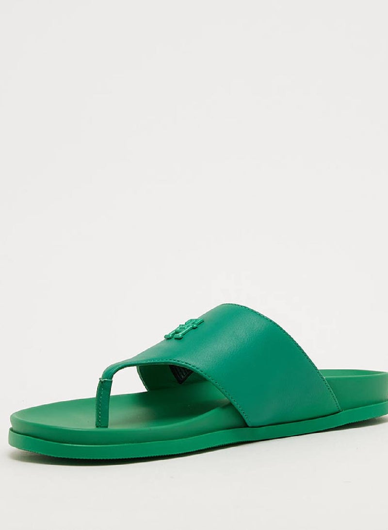 Women's Leather Comfort Sandals -  Leather upper, Green