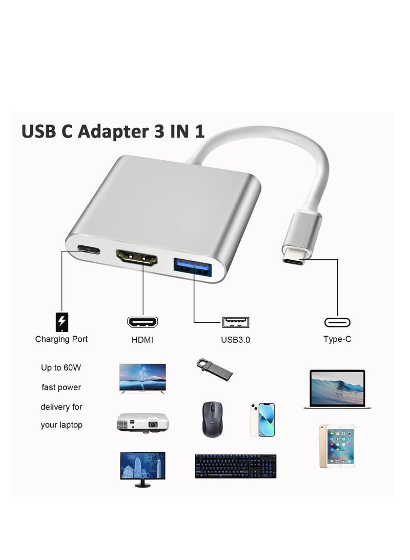 USB C to HDMI Adapter Type C to 4K HDMI Video Converter Multiple Adapter with USB C Fast Charging Port & USB 3.0 Port USB C Converter for MacBook Pro iPad Pro Air 2021 2020 Galaxy S20 Dell XPS13 15