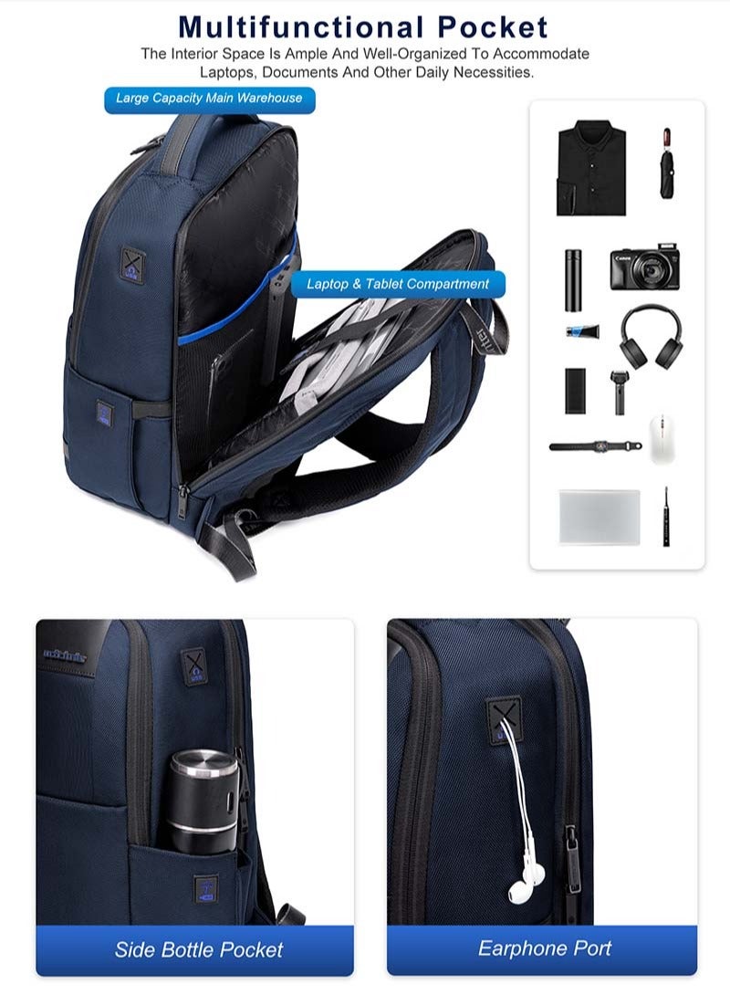 Classic Business Travel Backpack,School Shoulder Book Laptop Bag with Laptop Compartment for Men,Blue