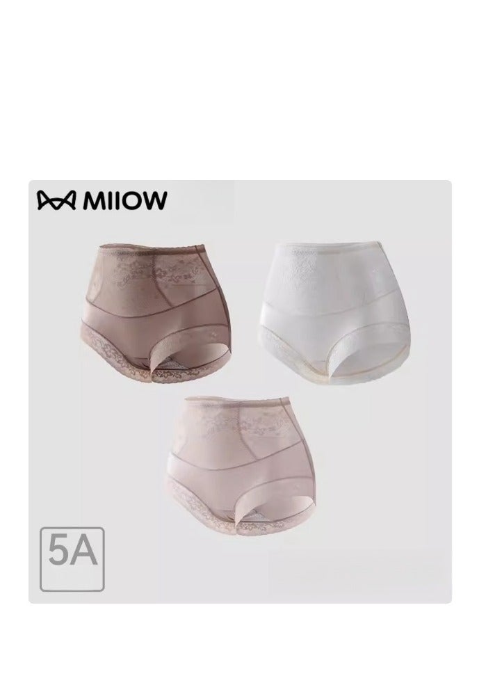 (Three piece set) Women's Postpartum Hip Lifting and Shaping Underwear with Lace Triangle Underwear at Mid High Waist and No Trace