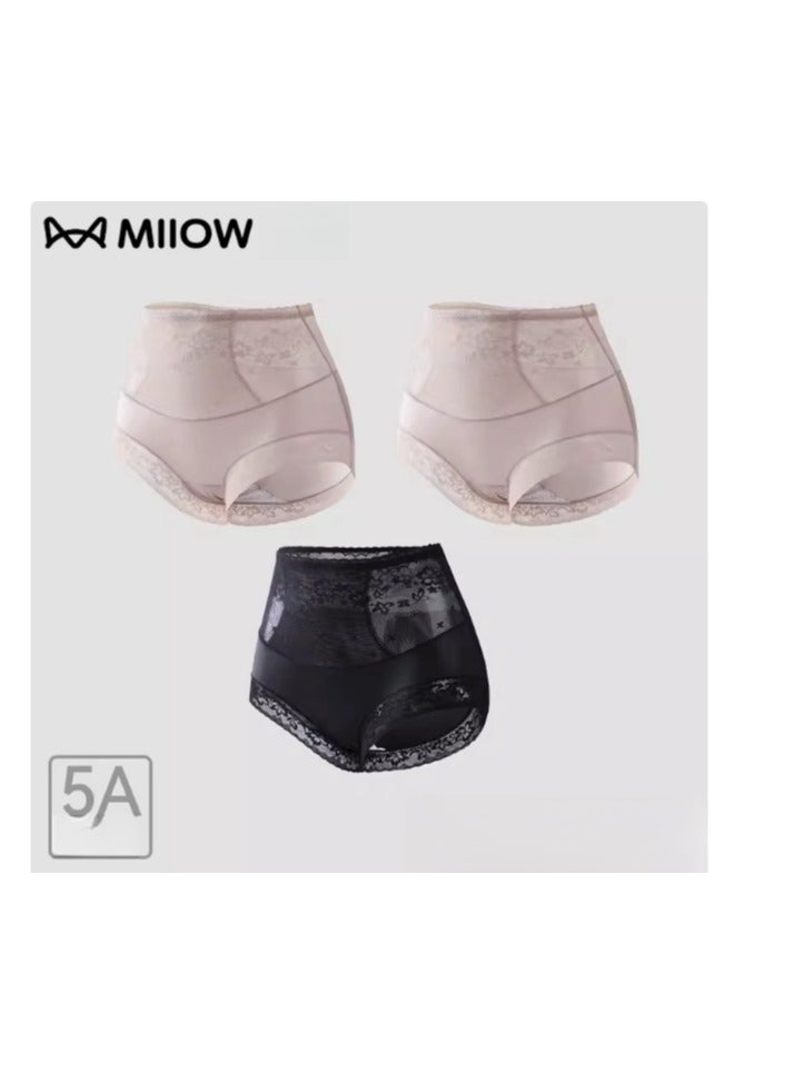 (Three piece set) Women's Postpartum Hip Lifting and Shaping Underwear with Lace Triangle Underwear at Mid High Waist and No Trace