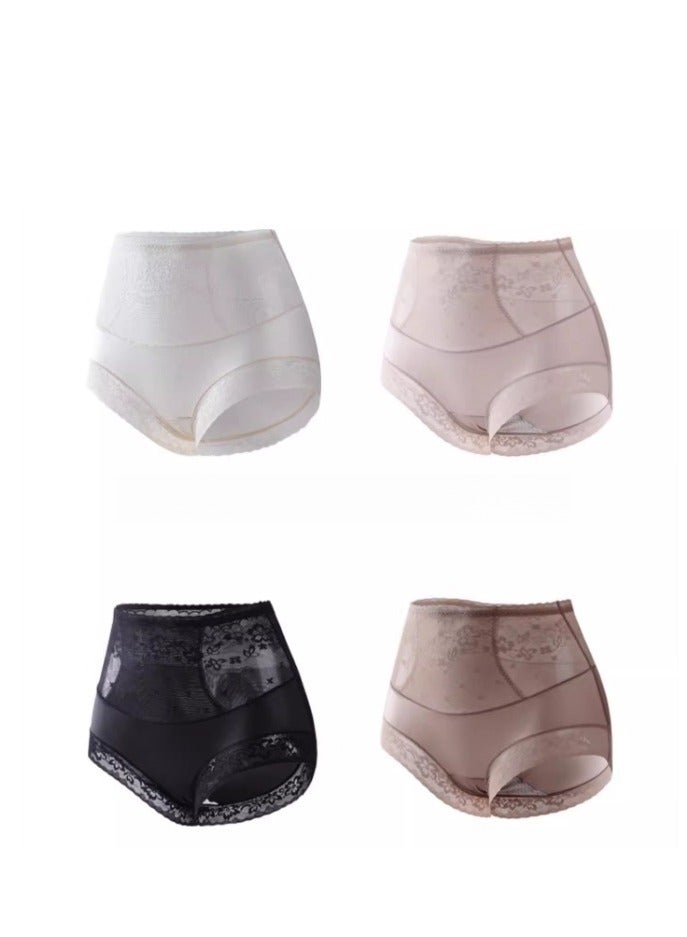 (Three piece set) Women's Postpartum Hip Lifting and Shaping Underwear with Lace Triangle Underwear at Mid High Waist and No Trace