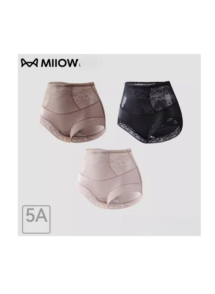 (Three piece set) Women's Postpartum Hip Lifting and Shaping Underwear with Lace Triangle Underwear at Mid High Waist and No Trace