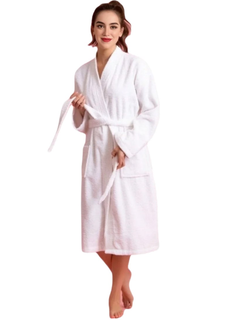 Terry Check Design Bathrobe Free Size with Double Front Pockets