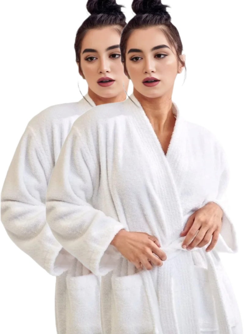 2 Pieces Lightweight Cotton Summer Unisex Terry Spa Bathrobe Free Size