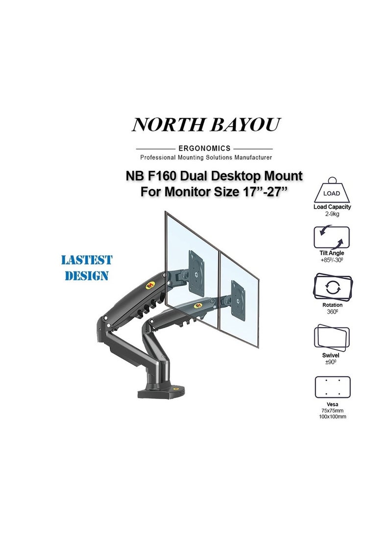 NB F160 Gas Strut Desk Dual Monitor Mount Arm Support for 17