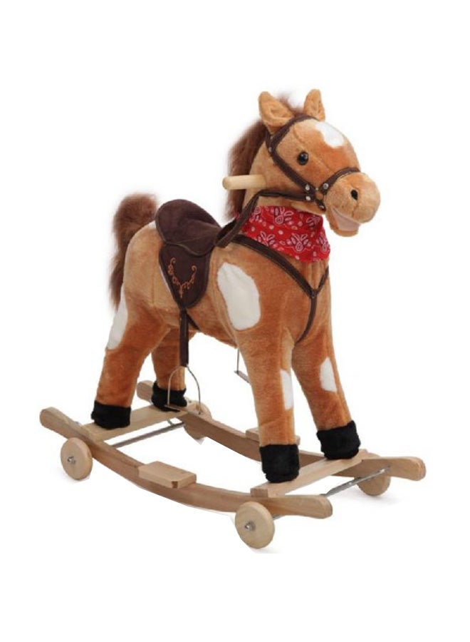 Plush Soft Wooden Rocking Horse Ride On Toy With Wheels For Rider Toddlers