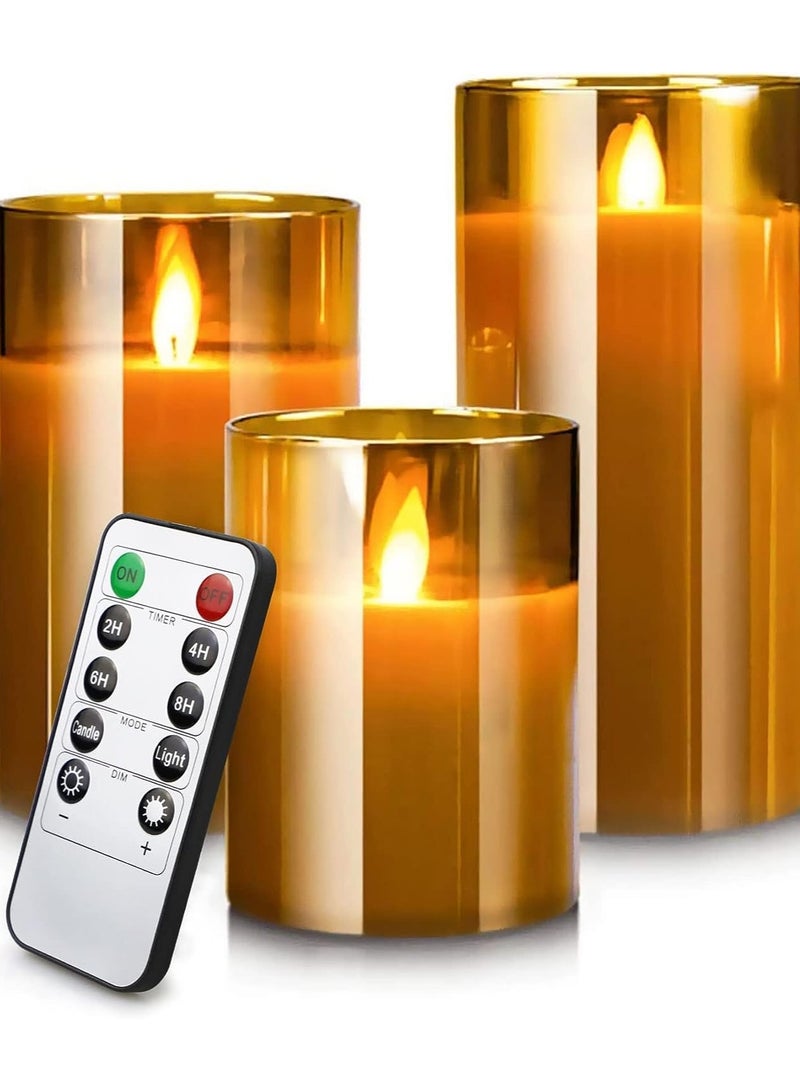 Flameless Candles with Remote Flickering Battery Operated Candles, LED Flickering Fake Candle for Room Decoration, Set of 3