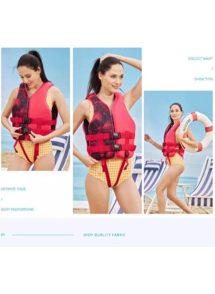 Foam Neoprene Super Soft Professional Swimming Life Jacket Swim Vest Size X-Large 75 to 100 KG - Red.