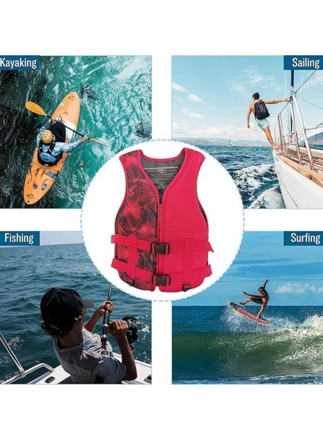 Foam Neoprene Super Soft Professional Swimming Life Jacket Swim Vest Size X-Large 75 to 100 KG - Red.
