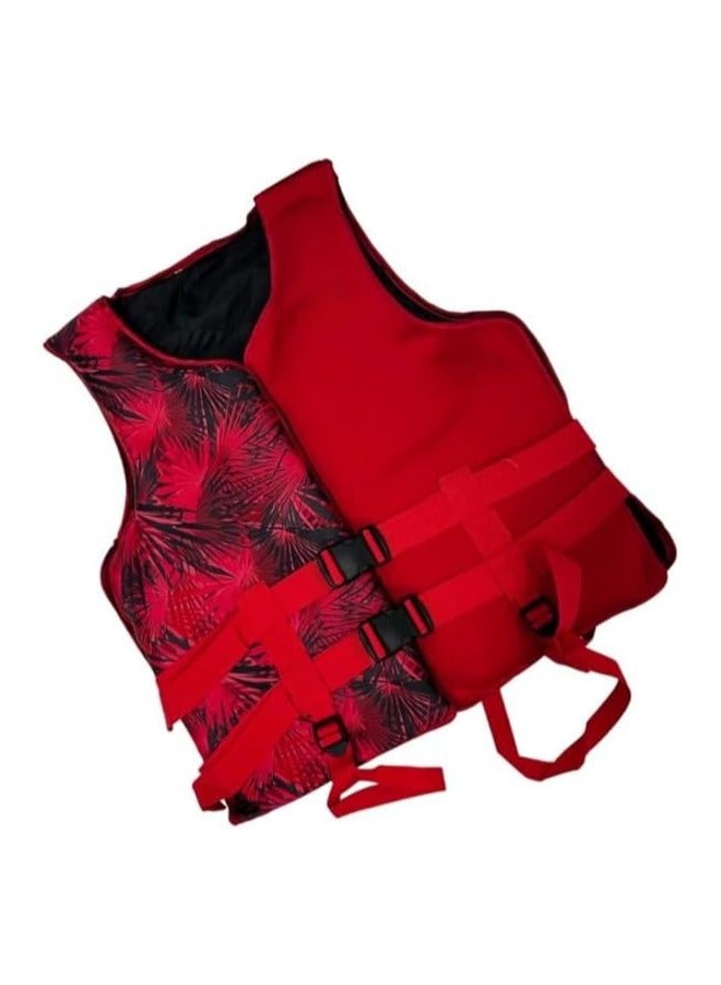 Foam Neoprene Super Soft Professional Swimming Life Jacket Swim Vest Size X-Large 75 to 100 KG - Red.