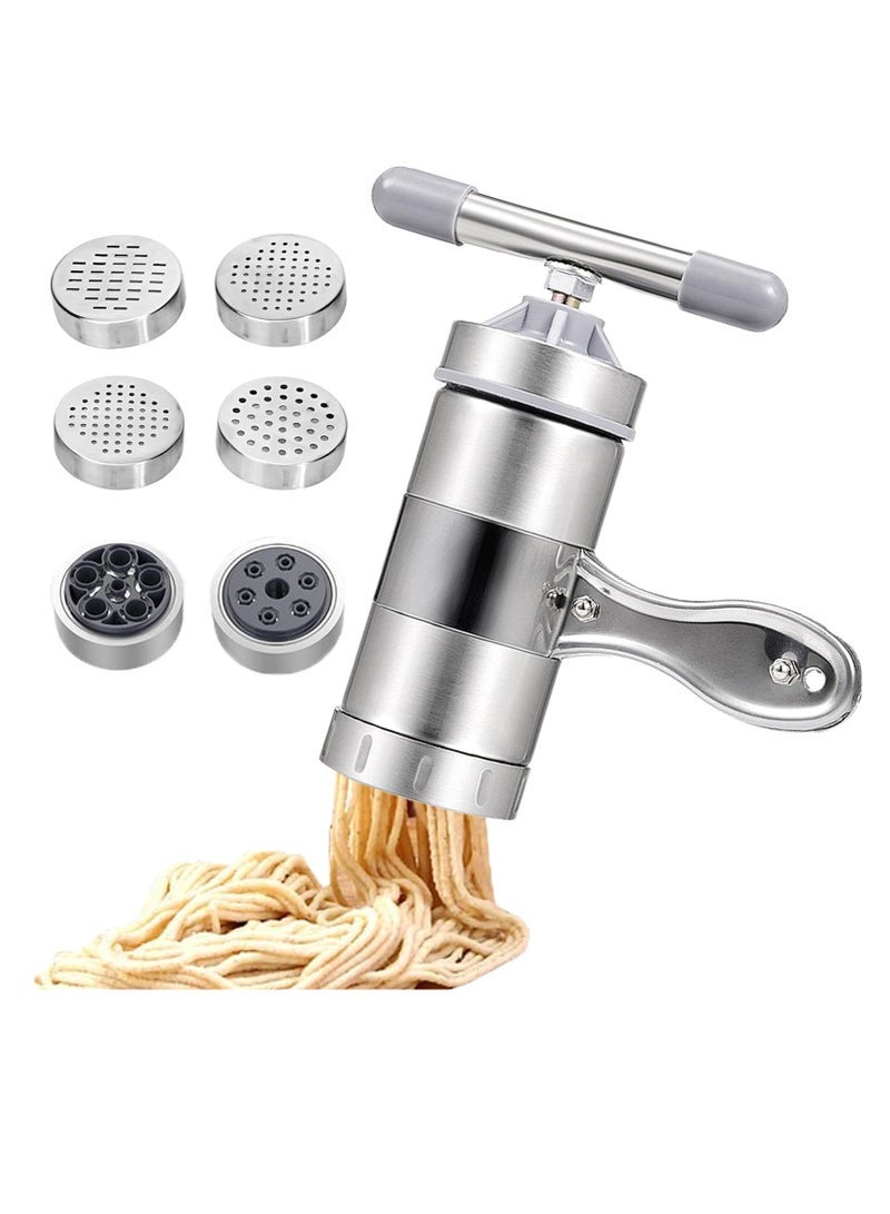 Maker Noodle Maker with 6 Mould Manual Pasta Machine Stainless Steel Ramen Noodle Press Spaghetti Maker Portable Pasta Machine Tools Suitable for Travel Picnic Camping Home