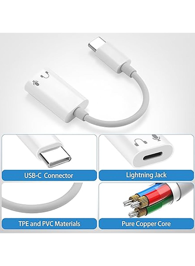 USB C to Lightning headphone audio adapter for iPhone 15 Plus/Pro Max,Type C Revolution female Lightning headphone Converter (supports voice) for iPad Air Mini MacBook, does not support charging data transfer