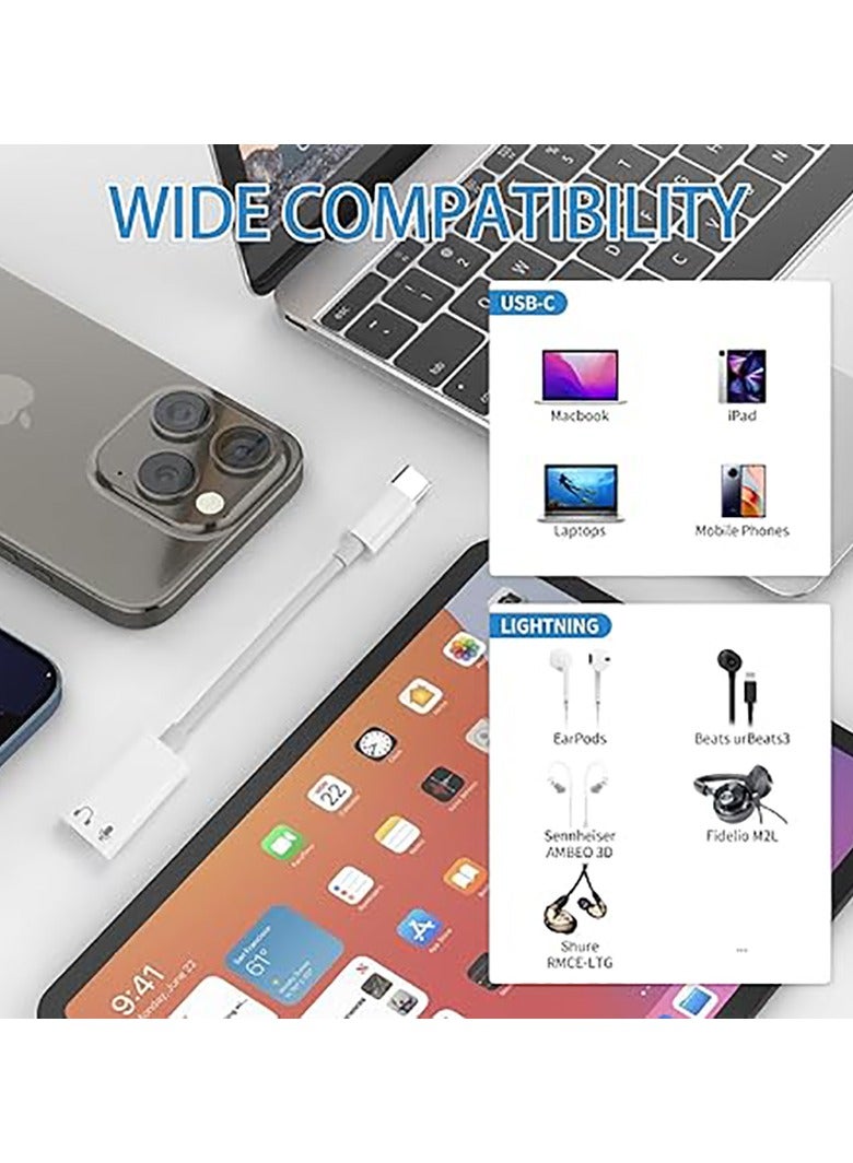 USB C to Lightning headphone audio adapter for iPhone 15 Plus/Pro Max,Type C Revolution female Lightning headphone Converter (supports voice) for iPad Air Mini MacBook, does not support charging data transfer