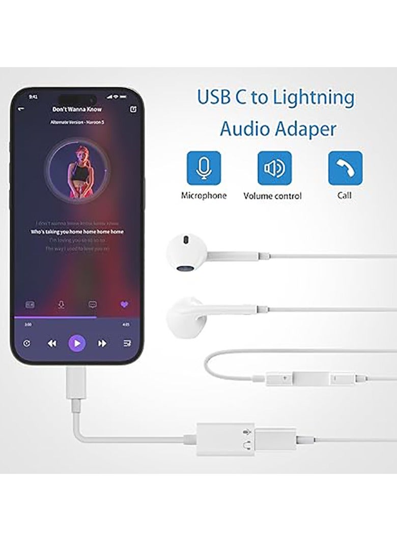 USB C to Lightning headphone audio adapter for iPhone 15 Plus/Pro Max,Type C Revolution female Lightning headphone Converter (supports voice) for iPad Air Mini MacBook, does not support charging data transfer