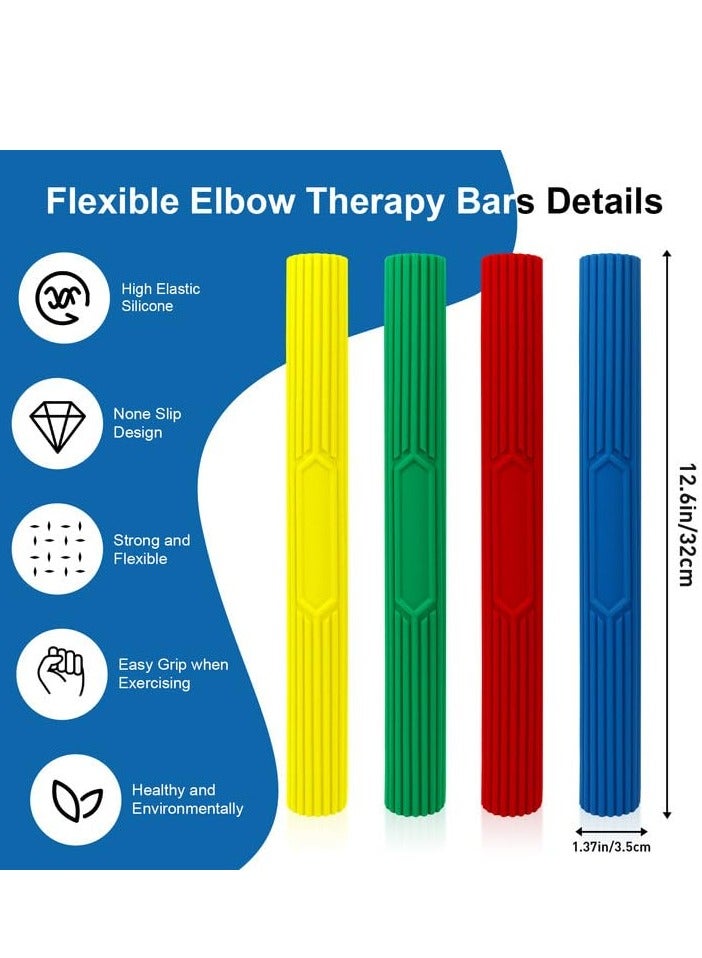 4Pack Arm Therapy Exercise and Stress Relief Bars Resistance Bar for Physical Therapy Flexible Elbow Therapy Bars Relieve Tendonitis Pain and Improve Grip Strength for Injury Recovery 4 Colors