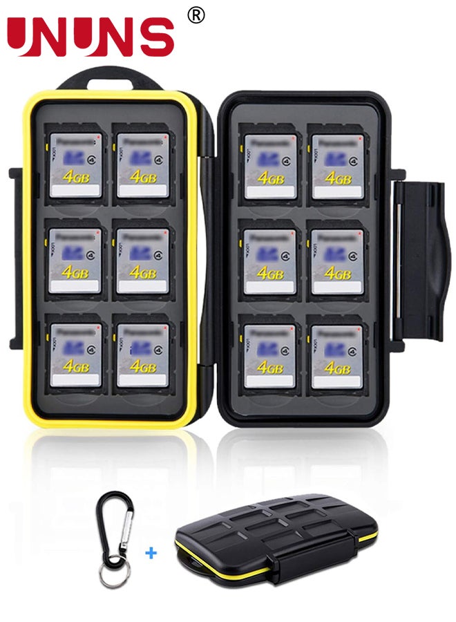 48 Slots Memory Card Case Holder,Water-Resistant Anti-Shock Carrying Case For 12 SD 12 TF,Card Organizer Storage Box With Carabiner