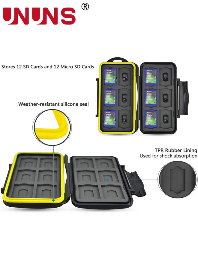 48 Slots Memory Card Case Holder,Water-Resistant Anti-Shock Carrying Case For 12 SD 12 TF,Card Organizer Storage Box With Carabiner