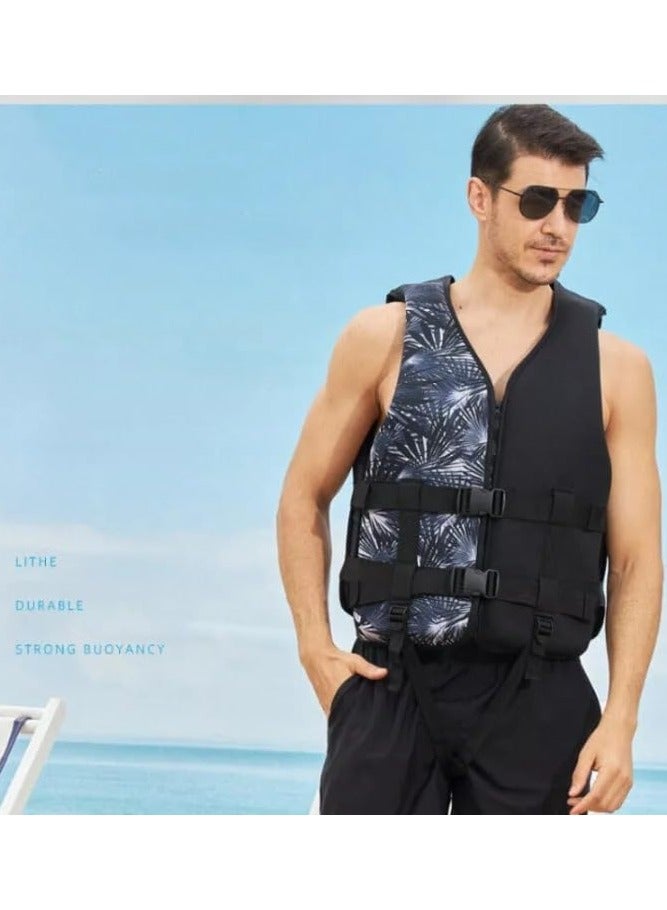 Foam Neoprene Super Soft Professional Swimming Life Jacket Swim Vest Size X-Large 75 to 100 KG - Black