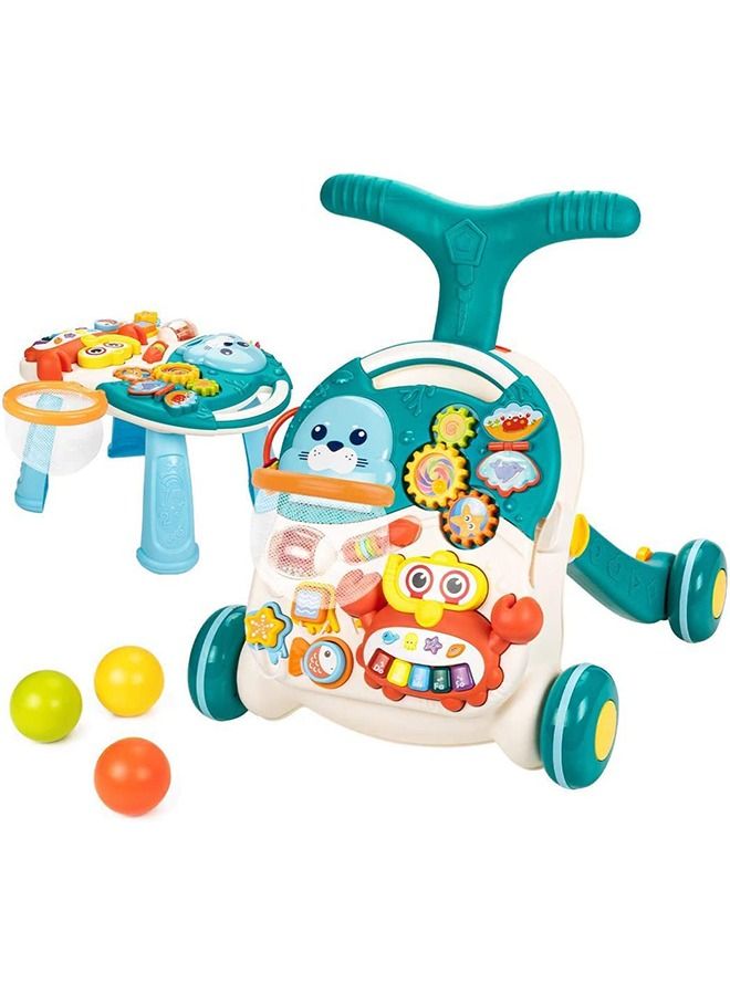 3 in 1 Musical Push Along Baby Walker Sit to Stand Toys - Kids Activity Center - Toddlers Musical Fun Table - Lights and Sounds - Learning - for 6 Months and Up