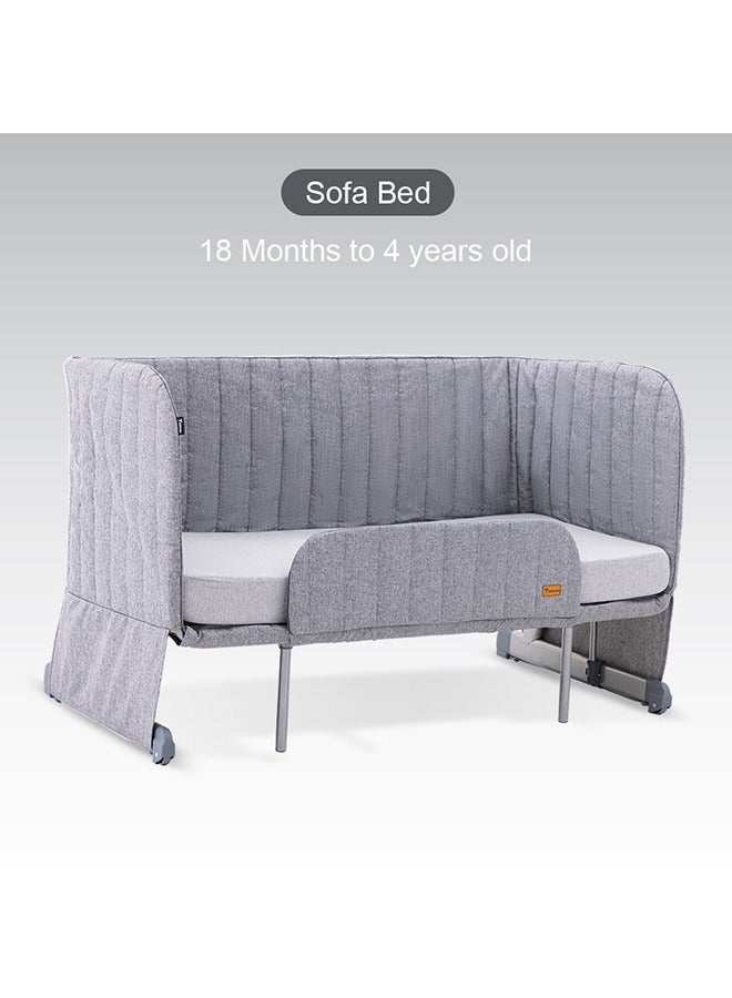 All In One, 0-4 Years Bedside Crib Cot And Sofa Expansion Pack - Grey