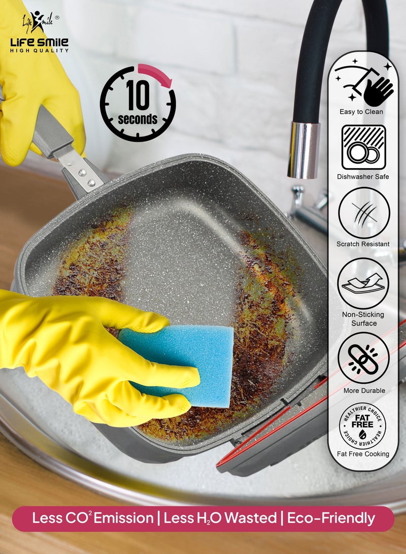 32CM Smart Double Grill Pan - Stone Design - 100% PFOA FREE - Flipping Grill Frying Pan | Multiple Hob Compatibility