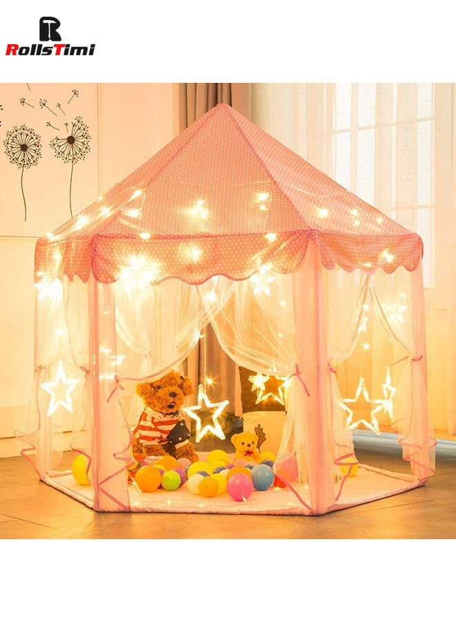 Princess Tent Girls Large Playhouse Kids Castle Play Tent with Fairy Star Lights, Pink